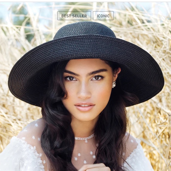 Eric Javits Squishee Straw Sun Hat Black-EUC - Picture 1 of 11